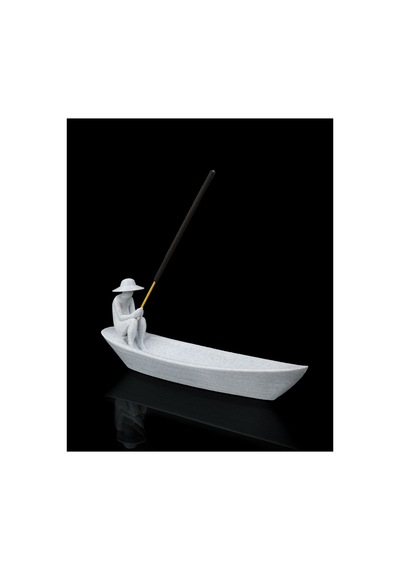 Kayıkta Balıkçı Figürü Dekoratif Tütsülük Beyaz - 860804131