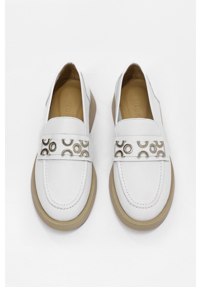 Morris Beyaz Hakiki Deri Gümüş Aksesuarlı Kadın Loafer Beyaz Deri