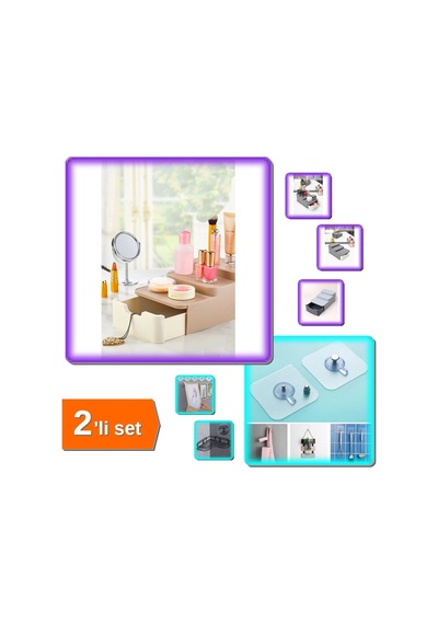 Compact Çekmeceli Ve Standlı Düzenleyici + 3 Adet Yapışkanlı Raf Tutucu Askı - 2li Set P3m9p1 Belirtilmemiş