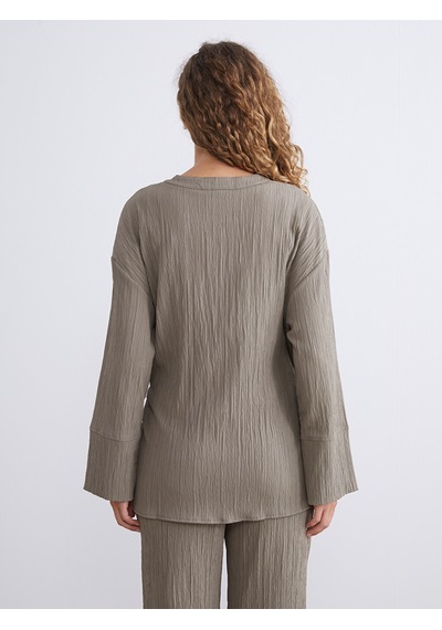 Lcw Modest Haki Kruvaze Yaka Dokulu Oversize Kadın Kimono
