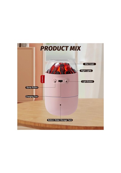 280ml Mini Oda Hava Nemlendirici Volkanik Alev Görsel Led Işıklı Buhar Makinesi