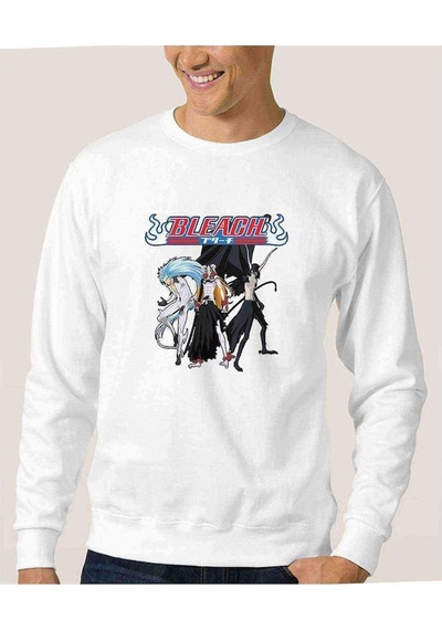 Bleach Anime Baskılı Beyaz Erkek Örme Sweatshirt