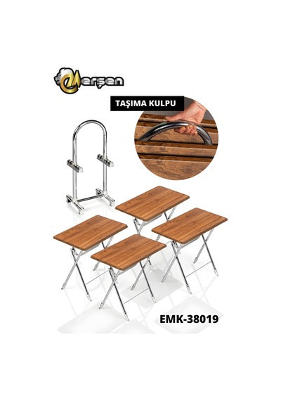 Eranş Serisi 4'lü Katlanır Mdf Mebran Ceviz Desen Çanta Zigon Sehpa Krom Ayak Ceviz Krom Ayak