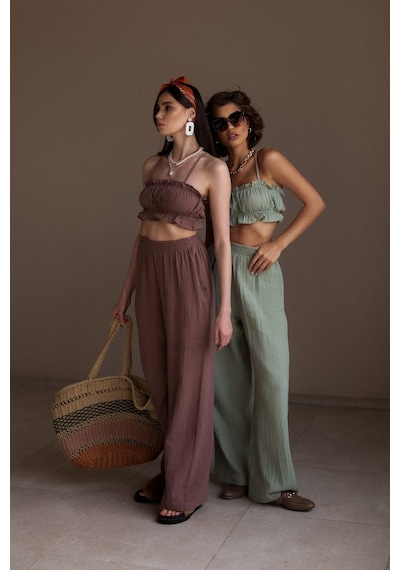Mai Collection Mai Studios Co. Harvey Çağla Müslin Crop Takım Çağla