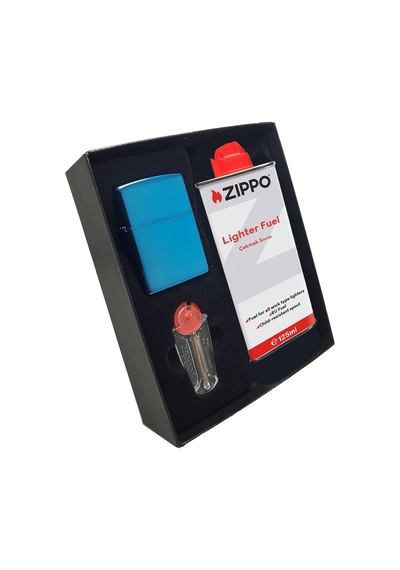 Zippo Çakmak Parlak Sapphire Benzin Taş Hediyelik Set Du10-20446