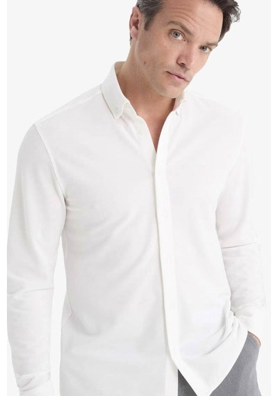 Defacto Regular Fit Polo Yaka Penye Uzun Kollu Gömlek E8067ax25auer105 Ekru