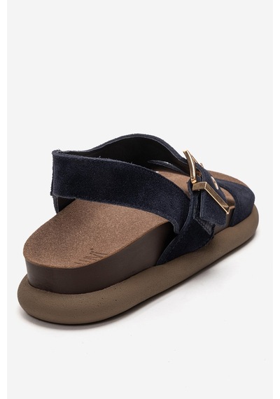 Luvishoes Jalven Lacivert Süet Hakiki Deri Kadın Sandalet