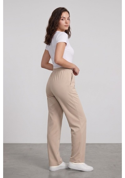 Genius Store Kadın Pantolon Beli Lastikli Cepli Rahat Kalıp Kadın Spor Pantolon Taş