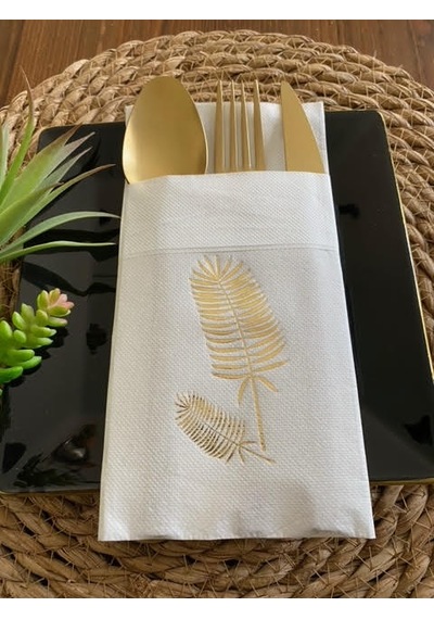 Gold Beyaz Cepli Palmiye Peçete 12 Adet 40x40