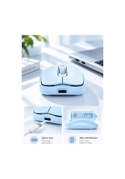 Sprange Sr-m4 Kablosuz & Bluetooth 5.4 Şarjlı Mouse Mavi Standart