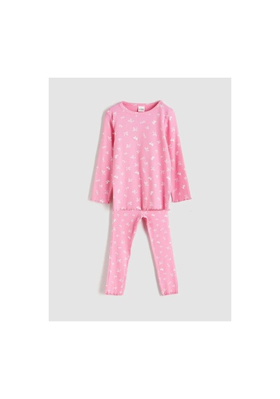 LC Waikiki Lcw Kids Pembe Bisiklet Yaka Fiyonk Baskılı Kız Çocuk Pijama Takımı Pınk Prınted LC Waikiki Lcw Kids Pembe Bisiklet Yaka Fiyonk Baskılı Kız Çocuk Pijama Takımı Pınk Prınted