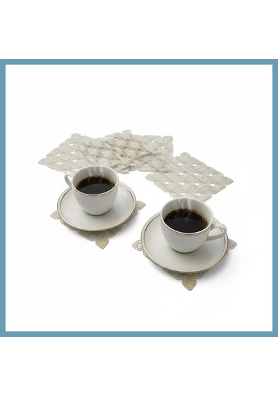 Bezos 6 Lı Dantel Kahve Sunumluğu 15x15 Cm Asorti Desenli Türk Kahvesi Seti Mbt06 Çok Renkli