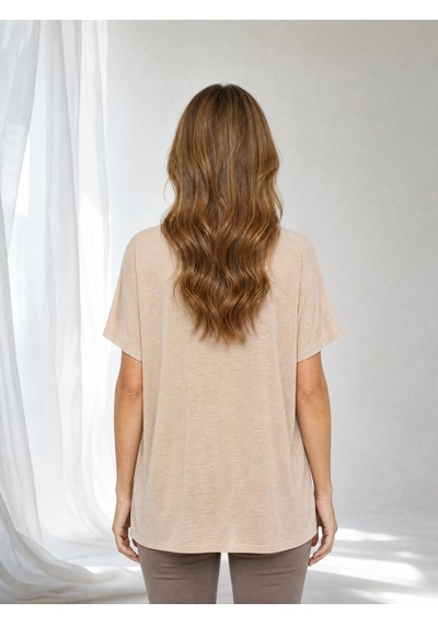 Nealirsanall.com Kadın V Yaka Düşük Omuz Salaş / Oversize Penye Tunik T-shirt Haki Yeşil