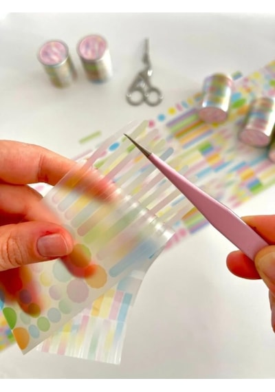 Tr Pastel Renkli Yuvarlak Ve Çizgi Desenli 2m 570adet Tek Tek Çıkartma Sticker Washi Etiket 1