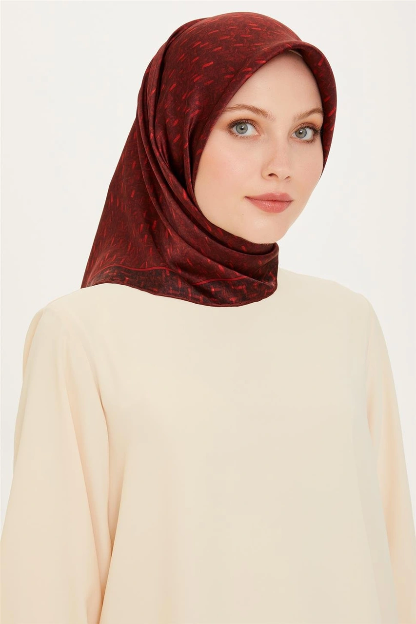Armine Klasik Desenli Twill Saf İpek Eşarp 9230d 85 Bordo
