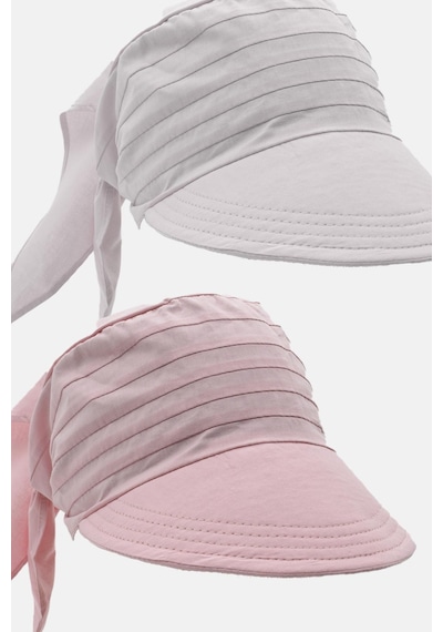 Kadın Bağlamalı Siperli Eşarp Bandana Plaj Şapkası 2li Paket Pembe/beyaz - Beyaz