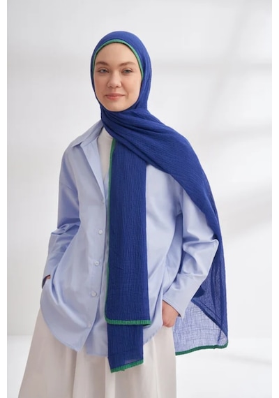 Armanda Müslin Biyeli Şal -90 X 200- 3352-02 - 90 X 200 / Lacivert - 1033 Lacivert - 1033