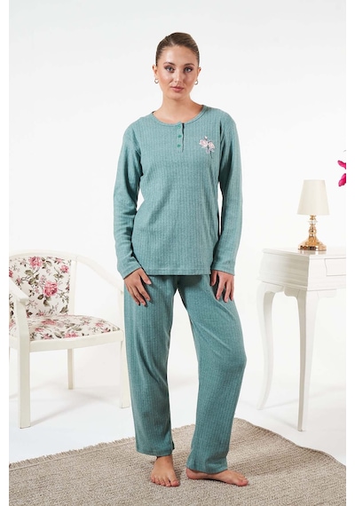 Remsa Kadın İnterlok Şardonlu Fitilli Pijama Takımı 25330 Mint Mint