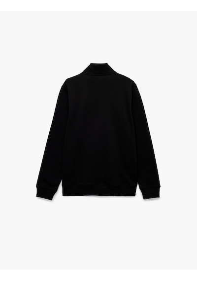 Koton Uzun Kollu Şardonlu Basic Yarım Fermuarlı Sweatshirt Siyah 6wam70016mk Siyah