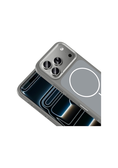 Apple Uyumlu iPhone 17 Pro Max Kılıf M-safe Şarj Özellikli Metal Kamera Çerçeveli Sanremo Silikon Kılıf Gri