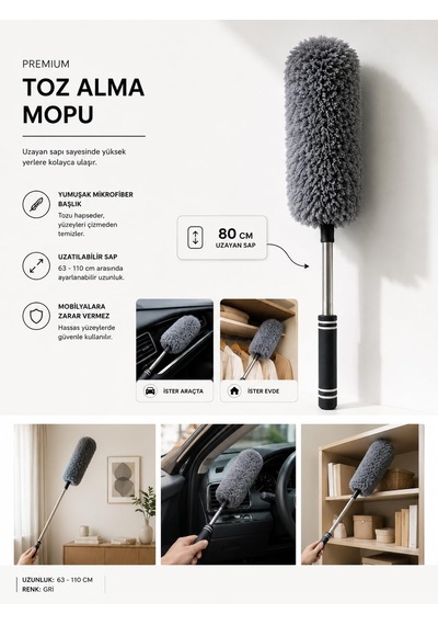Krafz Home Kaliteli Teleskopik Uzatılabilir Mikrofiber Yumuşak Başlıklı Toz Alma Fırçası, Püskülü Bükülebilir Dip Köşe Başlık, Boşluk Temizleme Ve Almak İçin Uzayabilir Fırça Diğer