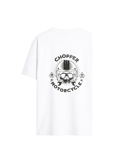 Black Nova Oversize Baskılı Unisex %100 Pamuk T-shirt Skull Rider Beyaz