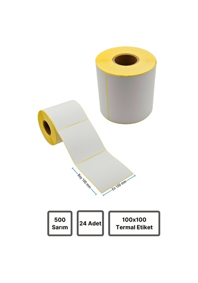 Termal Barkod Etiketi 100x100mm 24 Rulo 500 Sarım Ribonsuz Kargo, Depo Termal Yazıcılar 1