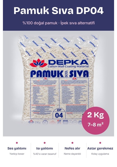 Depka Pamuk Sıva Dp04 2 Kg 7-8 M² İpek Sıva Alternatifi Isı Ve Ses Yalıtımlı Dekoratif Sıva