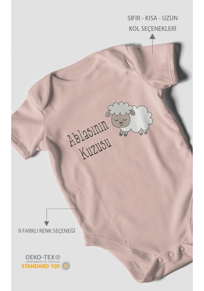 Ablasının Kuzusu Baskılı Bebek Zıbını Çıtçıtlı Body %100 Pamuk Kısa Kol Pastel Pembe