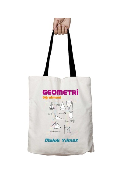 Art Hediye Siyah Kulplu Kişiye Özel Geometri Öğretmeni Hipotenüs Yıkanabilir Okul Omuz Çanta Çok Renkli