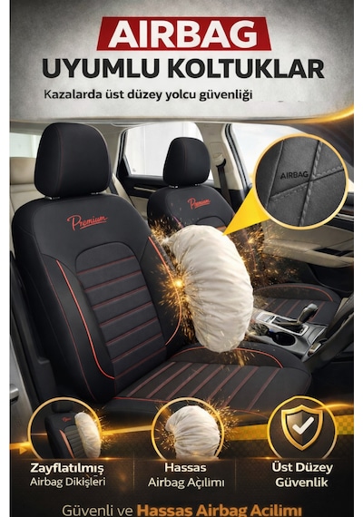 Premium Serisi Lüks Keten Üniversal Oto Koltuk Kılıfı - 5 Koltuk Tam Set Siyah