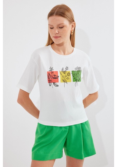 Hiccup Bdart Baskılı Yuvarlak Yaka T-shirt Beyaz