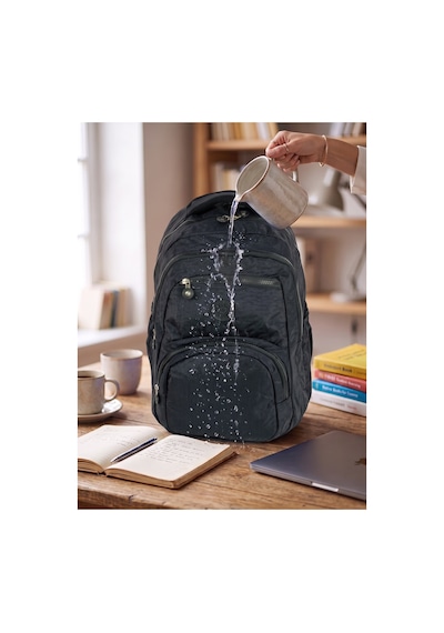 Unisex Su Geçirmez Çok Bölmeli Krinkıl Kumaş Okul Çantası Laptop Çantası Siyah Siyah