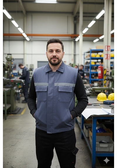 Erkek Reflektörlü Kalın Gabardin Kumaş Kışlık Iş Ve Çalışma Yeleğ Gri