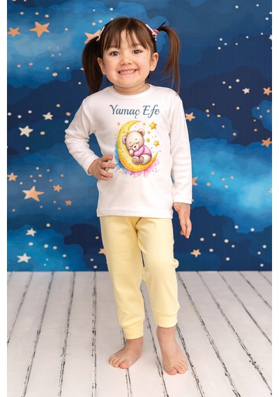 Pia Baby İsme Özel Erkek Çocuk Pijama Takımı %100 Pamuk Penye İsim Baskılı Kişiye Özel Çocuk Pijaması 11097s14pi Krem