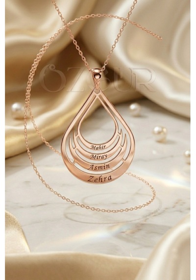 925 Ayar Gümüş 4 İsimli Damla Kolye Rose Gold