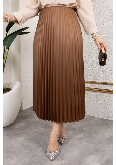 Hira Life Fashion Kadın Tesettür Giyim Ve Deri Görünümlü Beli Lastik Detayı İle Piliseli Uzun Etek Kahverengi Kahverengi Hira Life Fashion Kadın Tesettür Giyim Ve Deri Görünümlü Beli Lastik Detayı İle Piliseli Uzun Etek Kahverengi Kahverengi