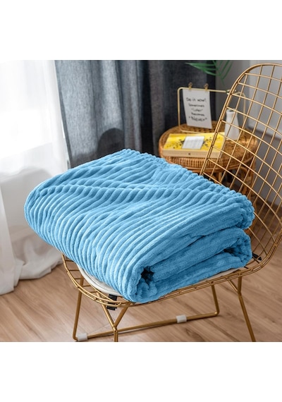 Mulberry Tek Kişilik Fitilli Yumuşak Dokulu Tv Battaniye 120 x 170 Mavi