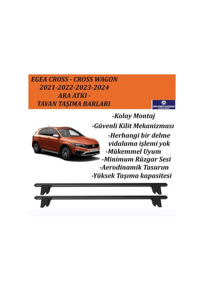Fiat Egea Cross 2021-2022-2023-2024 İçin Kilitlenebilir Ara Atkı, Portbagaj Taşıyıcı Tavan Barı 2 Li Set - Siyah