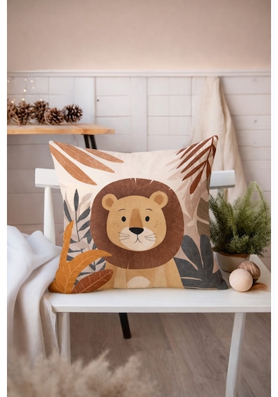 Bebek Odası Dekoratif Aslan Yastık Kılıfı Tatlı Aslan Erkek Bebek & Çocuk Odası Dekor Aslan 43 x 43 - 826889564