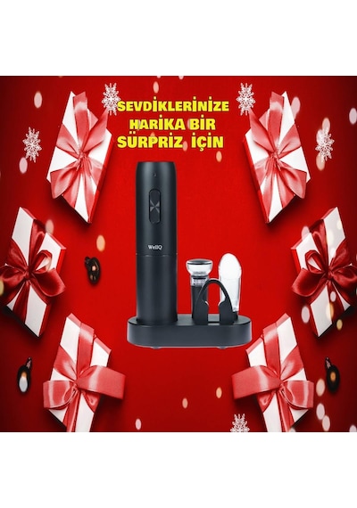 Şarjlı Otomatik Şarap Açacağı Tirbuşon Seti Siyah