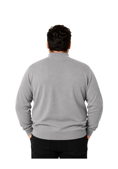 Battalmoda Erkek Büyük Beden Gri Yarım Balıkçı Pamuklu Kazak 3xl-4xl-5xl-6xl