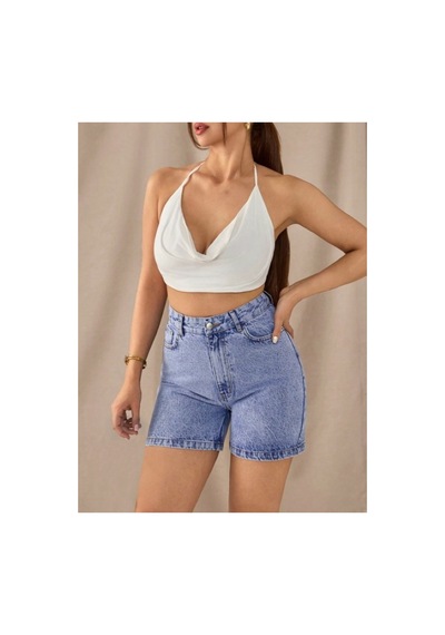 Kene Jeans Arka Çapraz Köprü Taş Yıkama Kot Şort Taş Yıkama