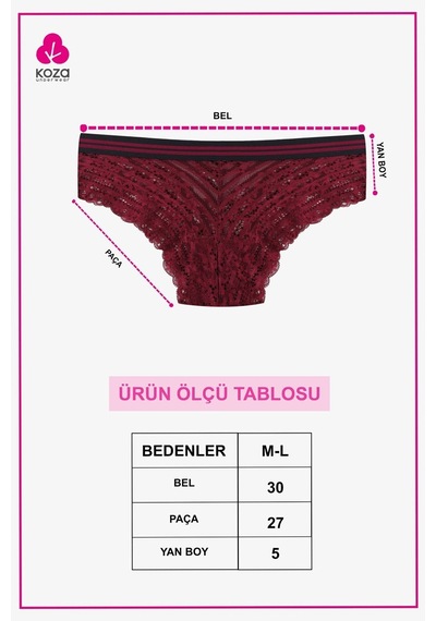 Kadın 3'lü Çizgili Lastikli Dantelli Külot 20811 Siyah