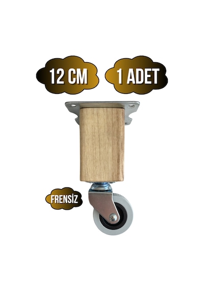 Kale Ahşap Tekerli Ayak Mobilya Masa Dolap Tekerli Ayağı Frensiz 12cm Ceviz Ağacı 1 Adet Açık Ceviz