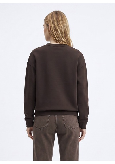 Fabrika Kahverengi Kadın Bisiklet Yaka Loose Fit Nakışlı Sweatshirt F6wl-swt0086 Kahve