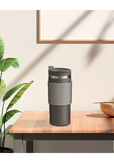 Silikon Kılıflı Gri Paslanmaz Termos 500ml