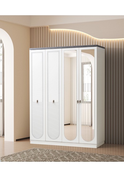 İrem 4 Kapaklı Çekmeceli Gardrop 160x60x215cm Krem