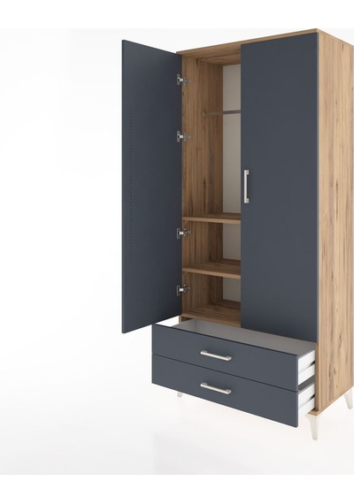 Hyperion Dolap 3 Raflı 2 Çekmeceli Tek Askılı 88x44x195 Çam-a... Çam