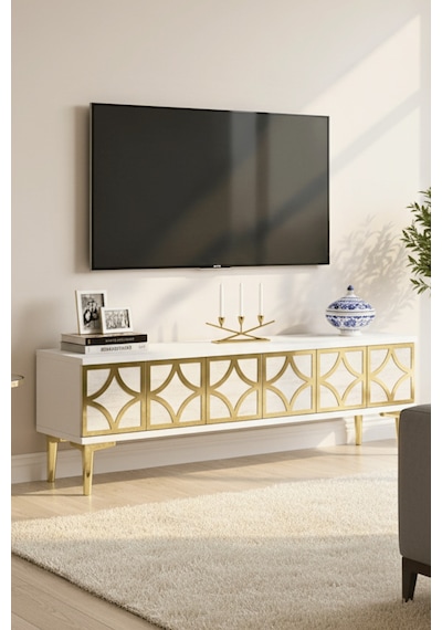 Tsa1237btg - Lemtv120 Tv Stand, Tv Sehpası Beyaz - Traverten - Gold 120cm Tsa1237btg - Lemtv120 Tv Stand, Tv Sehpası Beyaz - Traverten - Gold 120cm